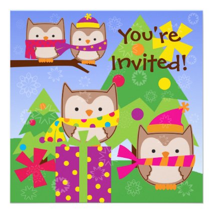 Winter Owls Holiday Birthday Invitation