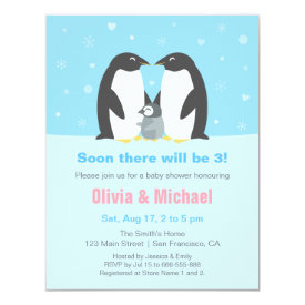 Winter Penguin Family Baby Shower Invitations