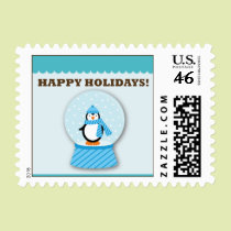 Winter Penguin Snowglobes Happy Holidays Postage stamps
