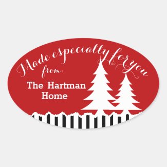 Winter Pines Festive Red Holiday Oval Sticker