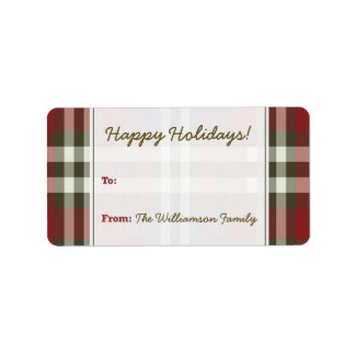 Winter Plaid Holiday Gift Tag (maroon) label