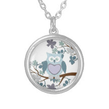 Winter Polka Owl in Tree Necklace