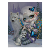 winter fairy, winter, fairy, wolf, faery, wolves, snow, ice, jasmine, becket-griffith, artsprojekt, white, castle, four seasons, four, seasons, pop, gallery, dog, butterfly, winter faery, new contemporary, new, contemporary, art, big eye, big eyed, fairytale, becket, griffith, jasmine becket-griffith, beckett, jasmin, strangeling, artist, goth, gothic, gothic fairy, Postcard with custom graphic design