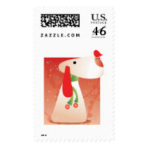 Winter Pup Bird Postage Stamp
