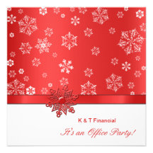Winter Red & White Snowflake Office Party Announcements