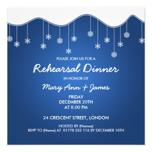 Winter Rehearsal Dinner Snowflake Decoration Blue Personalized Invitations