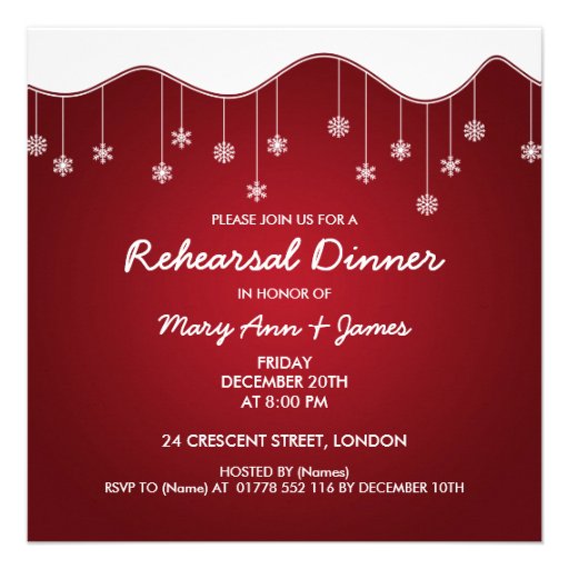 Winter Rehearsal Dinner Snowflake Decoration Red Personalized Invitations