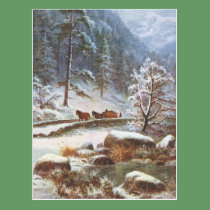 Winter Scene Postcard with Horses and Snow postcards