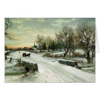 winter scene, sleigh ride card