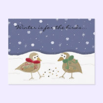 Winter Scene with Two Little Birds postcards