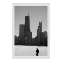 winter skyline, chicago posters