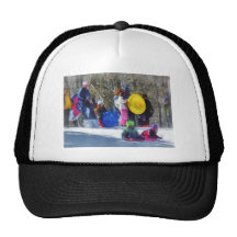 Winter - Sledding in the Park Mesh Hats