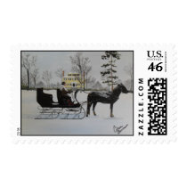 Winter sleigh postage stamp
