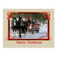Winter Sleigh Ride, Merry Christmas Postcard
