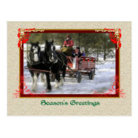 Winter Sleigh Ride, Seasons Greetings Postcard