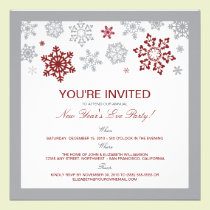 Winter Snow New Year's Eve Party Invitation (red) invitations