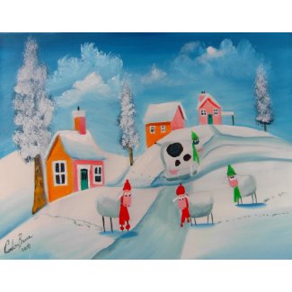 winter snow scene sheep folk art Gordon Bruce art print