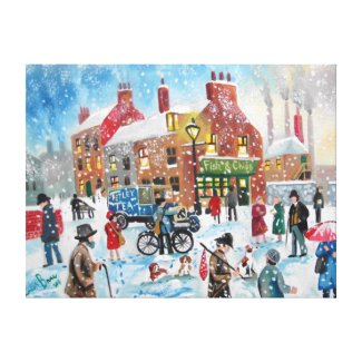 Winter snow scene Tetley Tea van original umbrella Gallery Wrap Canvas