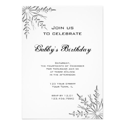 Winter Snowflake Birthday Party Custom Announcements