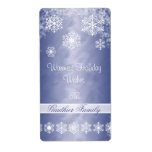 Winter Snowflake Blue Foil Holiday Wine Label
