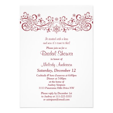 Winter Snowflake Floral Red White Bridal Shower Personalized Invite