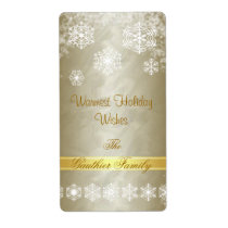 Winter Snowflake Gold Holiday Wine Label