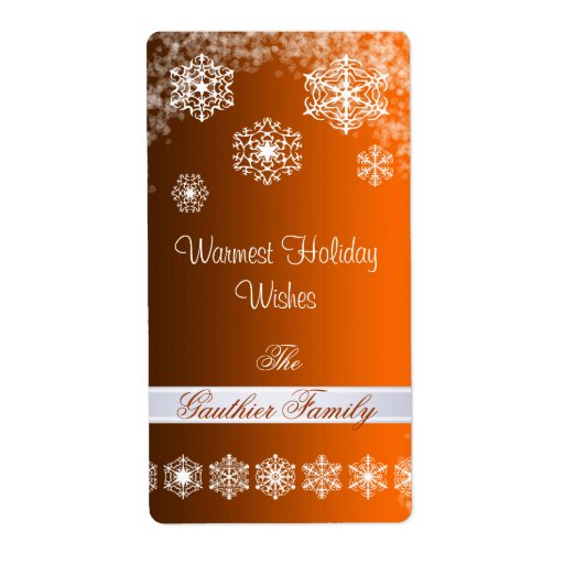 Winter Snowflake Orange Holiday Wine Label