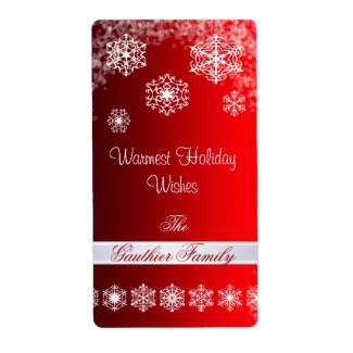 Winter Snowflake Red Holiday Wine Label label