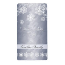Winter Snowflake Silver Holiday Wine Label