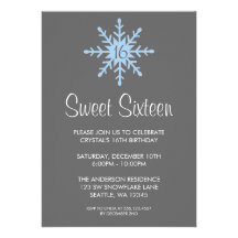 Winter Snowflake Sweet 16 Birthday Party Custom Invite