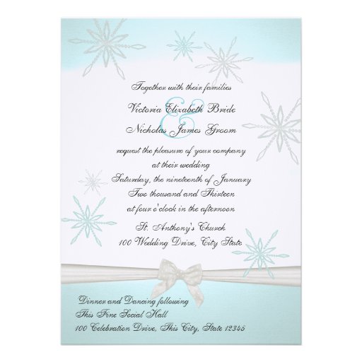 Winter Snowflakes and Ribbon Wedding Custom Invites