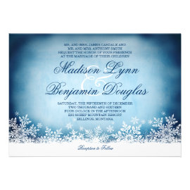 Winter Snowflakes Blue Holiday Wedding Invitations