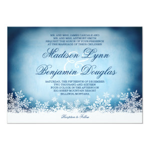 Winter Snowflakes Blue Holiday Wedding Invitations
