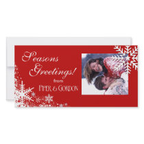 Winter Snowflakes (red) Seasons Greetings Personalized Photo Card