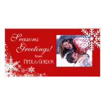 Winter Snowflakes (red) Seasons Greetings Personalized Photo Card