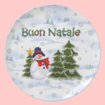 Winter Snowman Buon Natale Plate
