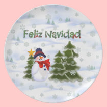 Winter Snowman Feliz Navidad Plate