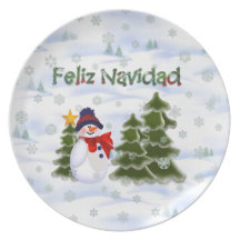 Winter Snowman Feliz Navidad Plate