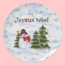 Winter Snowman Joyeux Noel Plate