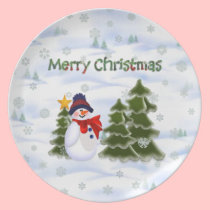 Winter Snowman Merry Christmas PlateWinter