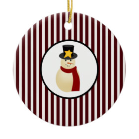 Winter Snowman on Red Merry Christmas Design Ornaments