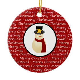 Winter Snowman on Red Merry Christmas Design Christmas Ornaments