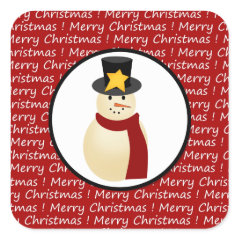 Winter Snowman on Red Merry Christmas Design Stickers