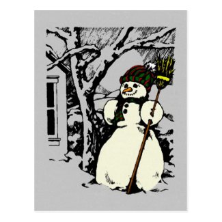 Winter Snowman Painting Postcard