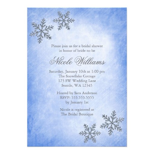 Winter Sparkle Snowflakes Blue Bridal Shower Invites