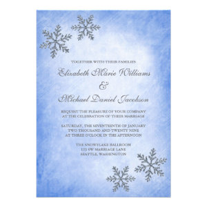Winter Sparkle Snowflakes Blue Wedding Invitations