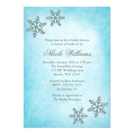 Winter Sparkle Snowflakes Teal Bridal Shower Custom Invitations