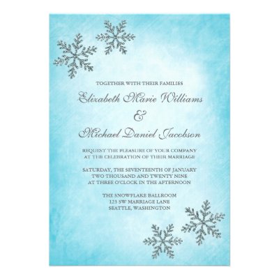 Winter Sparkle Snowflakes Teal Wedding Invitations