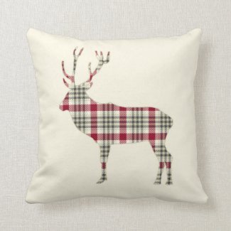 Winter Tartan Plaid Deer Throw Pillows