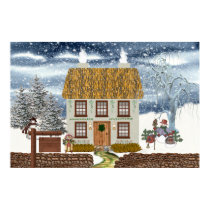Winter Thatched Cottage posters